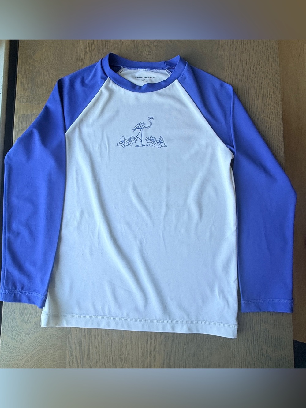 Janie and Jack Long-Sleeve Rash Guard - White & Blue size 6